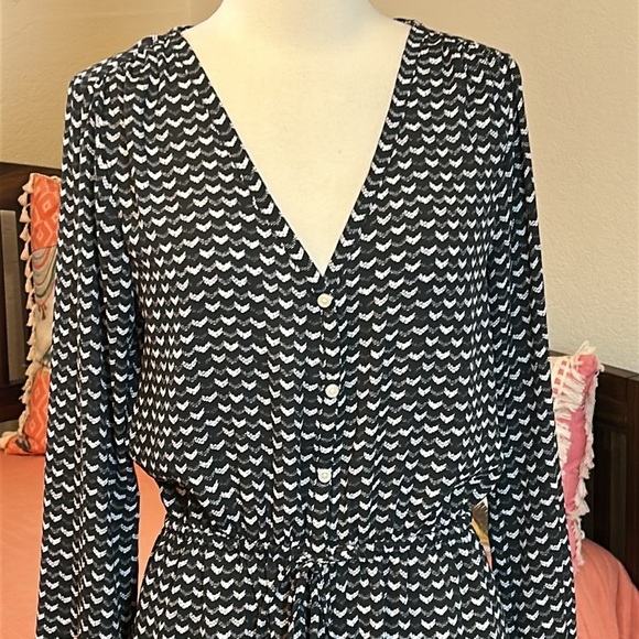 NWT GAP Black White Geomtric Print Long Sleeve Button Down Midi Shirt Dress sz S - Picture 6 of 16